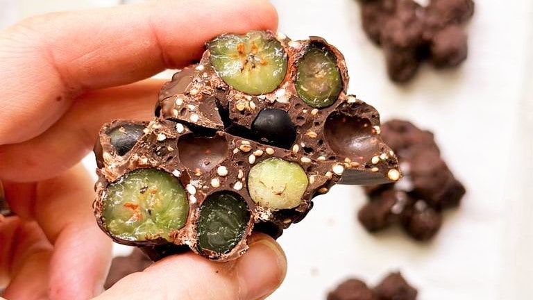 Arándanos Cubiertos de Chocolate Negro con Quinoa