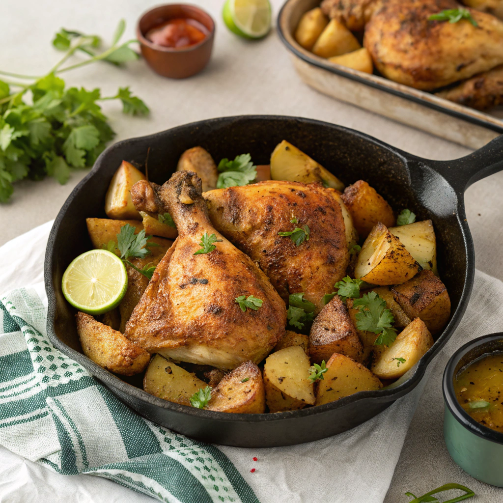  Pollo y Papas Asadas en Una Sola Sartén